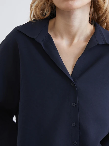 LCW Vision Lacivert Oversize Kadın Gömlek - Resim 4