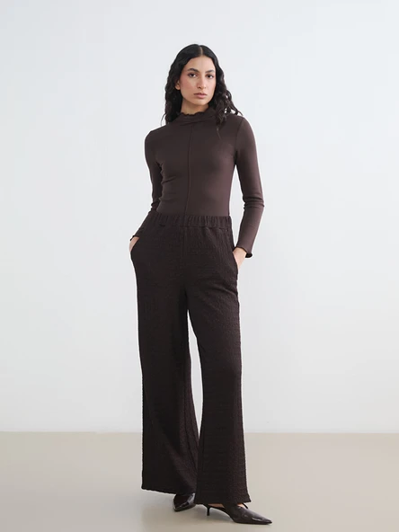 LCW Modest Kahverengi Beli Lastikli Dokulu Kadın Pantolon ürün görseli 1