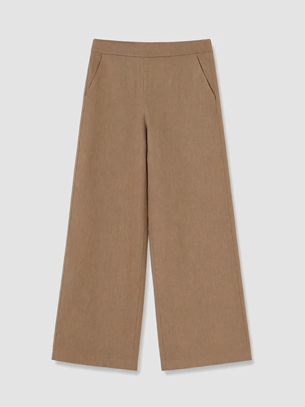 LCWAIKIKI Classic Kahverengi Beli Lastikli Kadın %100 Keten Pantolon ürün görseli 1