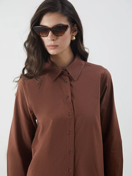 LCW Modest Kahverengi Regular Fit Kadın Gömlek Tunik ürün görseli 1