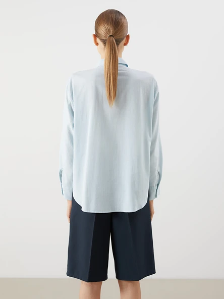 LCW Vision Mavi Oversize Kadın Gömlek - Resim 4