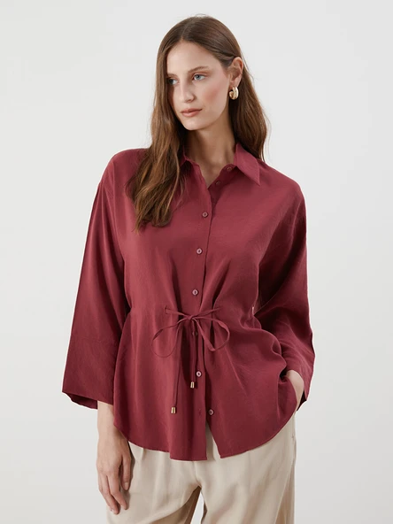 LCWAIKIKI Classic Bordo Oversize Modal Karışımlı Kadın Gömlek ürün görseli 1