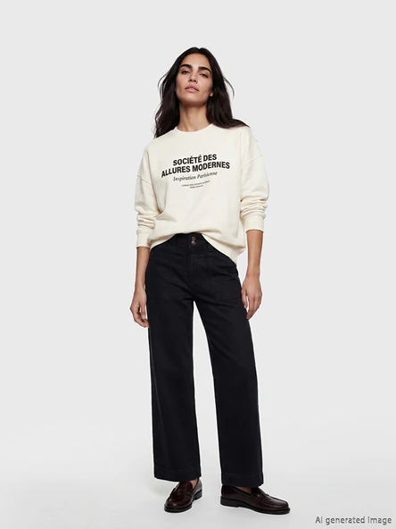 LCW Jeans Siyah Wideleg Kadın Jean Pantolon ürün görseli 1