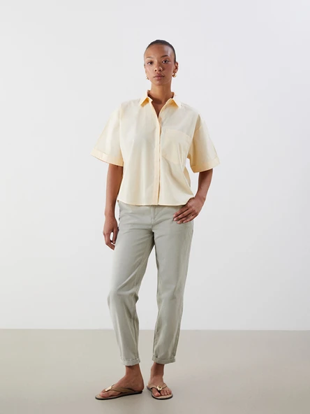LCW Vision Sarı Oversize Poplin Kadın Gömlek - Resim 2