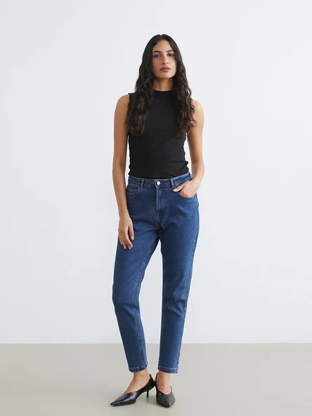 LCW Modest İndigo Mom Fit Kadın Jean Pantolon ürün görseli 1