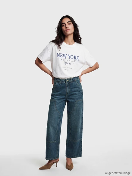 LCW Jeans İndigo Baggy Fit Kadın Jean Pantolon ürün görseli 1
