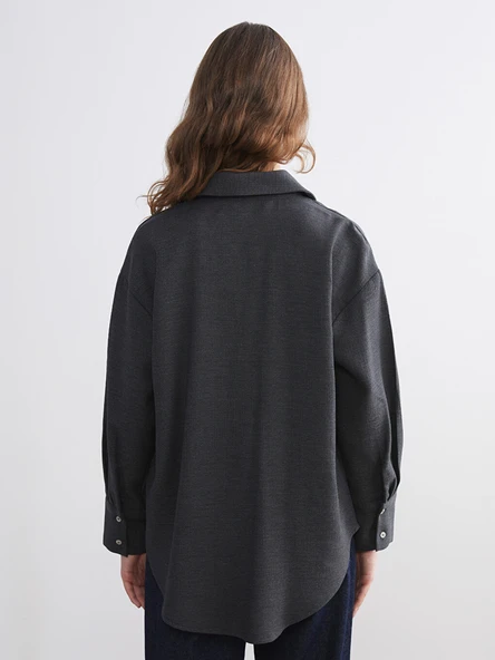 LCW Modest Antrasit Oversize Kadın Gömlek Tunik - Resim 4