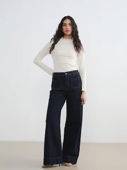 LCW Modest İndigo Yüksek Bel Wideleg Kadın Jean Pantolon ürün görseli 1