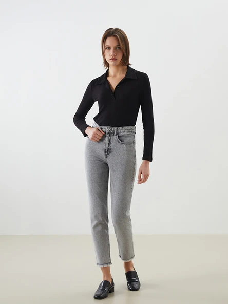 LCW Jeans Gri Mom Fit Kadın Jean Pantolon ürün görseli 1
