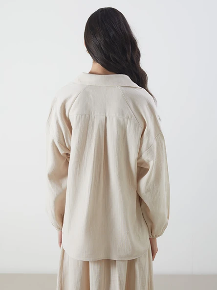 LCW Modest Bej Oversize Müslin Kadın Gömlek - Resim 4