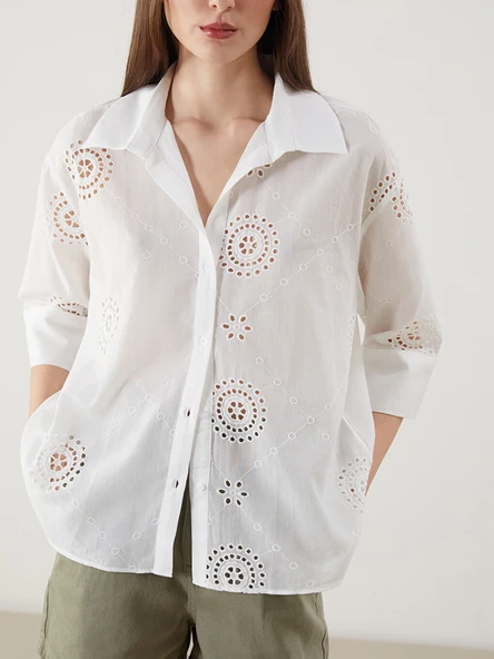 LCW Vision Ekru Oversize Kadın Gömlek - Resim 3