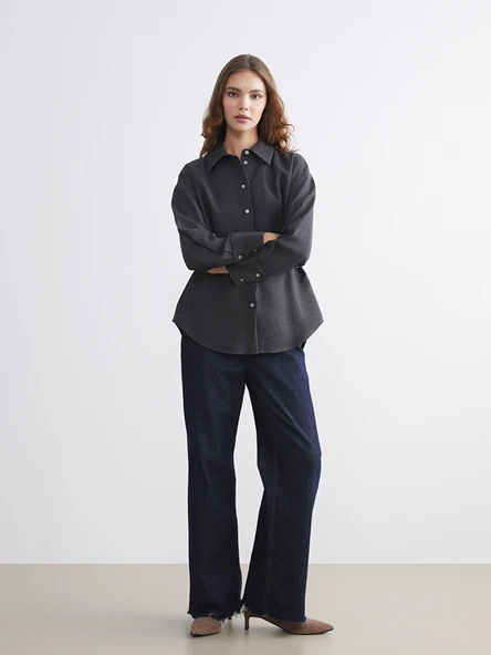 LCW Modest Antrasit Oversize Kadın Gömlek Tunik - Resim 2