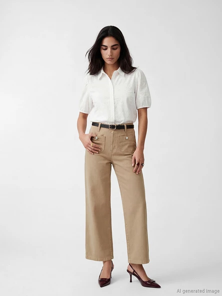 LCW Jeans Bej Wideleg Kadın Jean Pantolon ürün görseli 1