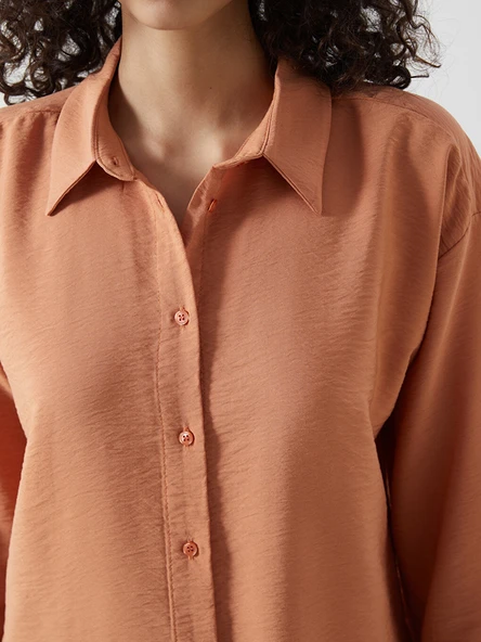 LCW Modest Turuncu Oversize Kadın Gömlek Tunik - Resim 3