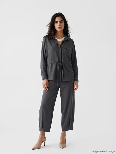 LCW Vision Gri Regular Fit Kadın Gömlek - Resim 2