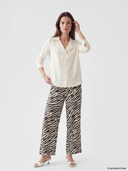 LCW Modest Kahverengi Beli Lastikli Zebra Desenli Kadın Pantolon ürün görseli 1