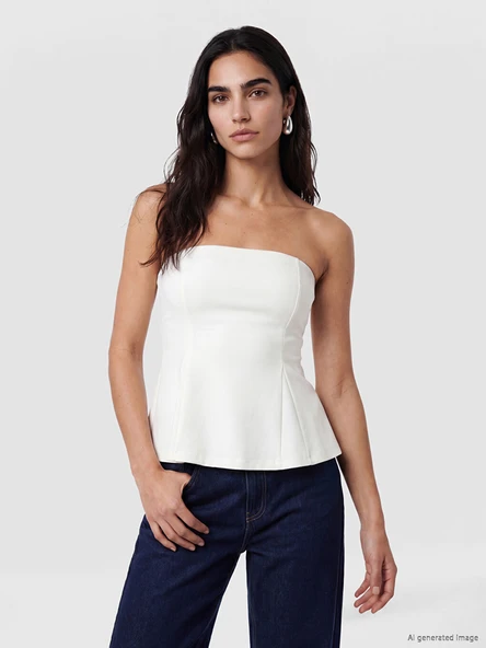 LCW Vision Beyaz Straplez Yaka Peplum Korse Bluz ürün görseli 1