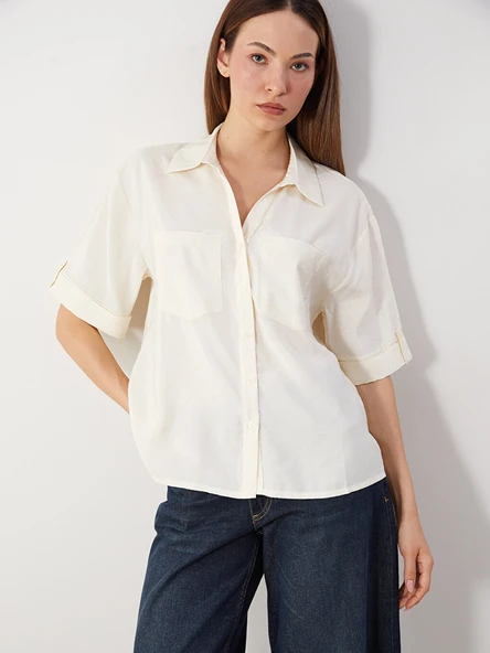 LCW Comfort Sarı Modal Karışımlı Oversize Kadın Gömlek ürün görseli 1