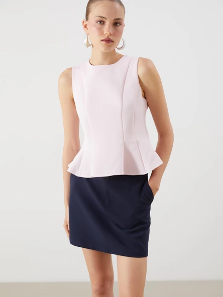 LCW Vision Pembe Bisiklet Yaka Peplum Bluz ürün görseli 1