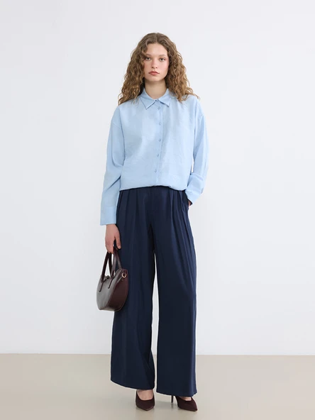 LCW Modest Mavi Oversize Kadın Gömlek Tunik - Resim 2