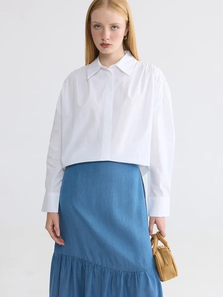 LCW Modest Beyaz Regular Fit Kadın Gömlek ürün görseli 1