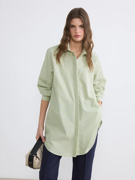 LCW EVERYDAY Yeşil Poplin Kadın Gömlek Tunik ürün görseli 1