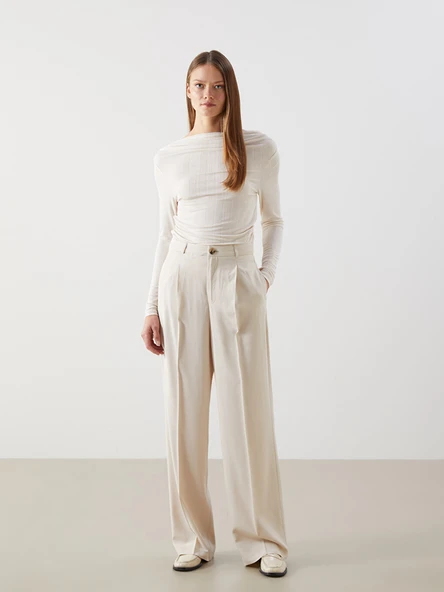 LCW Vision Bej Loose Fit Keten Karışımlı Kadın Pantolon ürün görseli 1