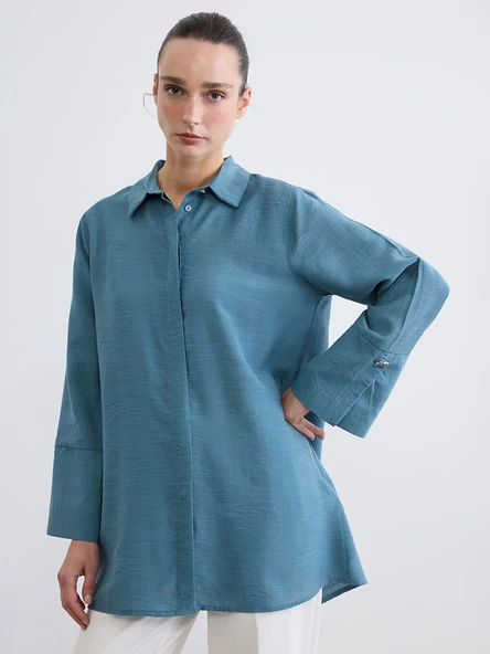 LC WAIKIKI Petrol  Oversize Kadın Gömlek Tunik ürün görseli 1