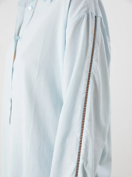 LCW Vision Mavi Oversize Kadın Gömlek - Resim 3