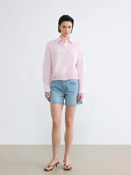 LCW Vision Pembe Çizgili Oversize Oxford Kadın Gömlek ürün görseli 1