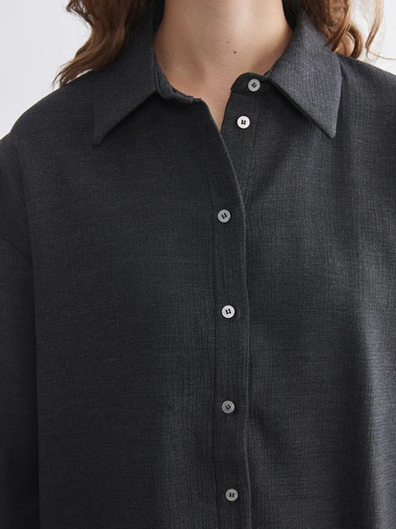 LCW Modest Antrasit Oversize Kadın Gömlek Tunik - Resim 3