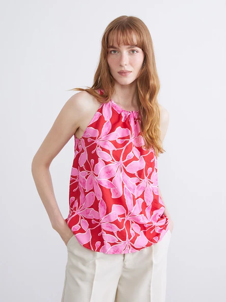 LCW Comfort Pembe Halter Yaka Çiçekli Bluz ürün görseli 1