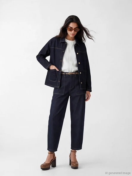 LCW Jeans İndigo Beli Kemerli Carrot Fit Kadın Jean Pantolon ürün görseli 1