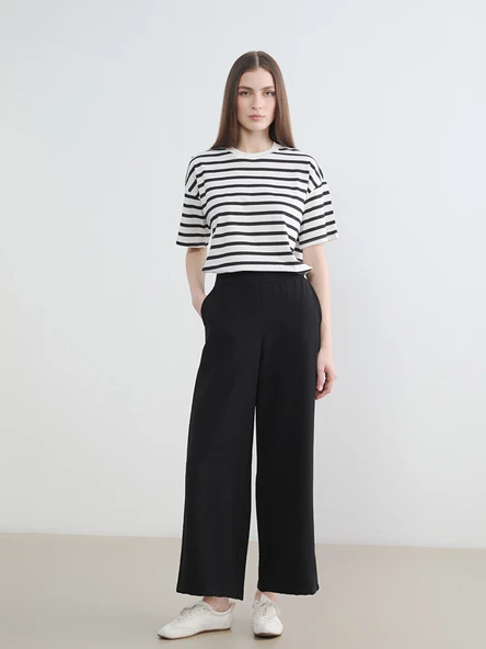 LCW Modest Siyah Beli Lastikli Geniş Paça Kadın Pantolon ürün görseli 1
