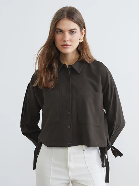 LCW EVERYDAY Yeşil Bağcıklı Oversize Kadın Gömlek ürün görseli 1