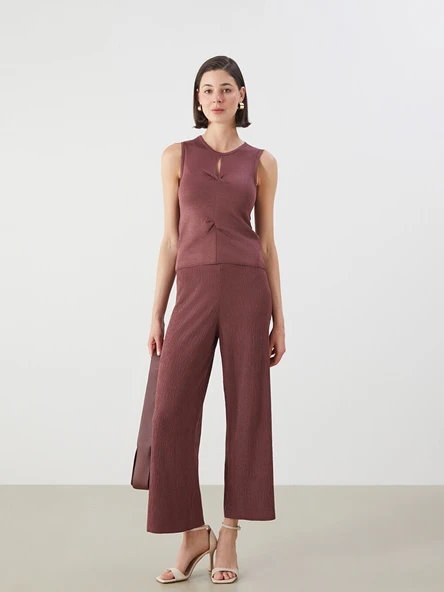 LCWAIKIKI Classic Pembe Beli Lastikli Dokulu Kadın Triko Pantolon ürün görseli 1