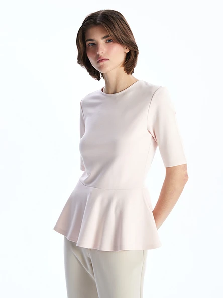 LCW Vision Pembe Bisiklet Yaka Peplum Bluz ürün görseli 1