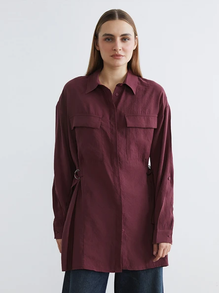 LCW EVERYDAY Bordo Modal Karışımlı Büzgülü Kadın Gömlek Tunik ürün görseli 1