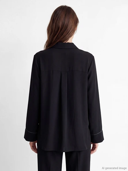 LCW Grace Siyah Regular Fit Kadın Gömlek - Resim 4