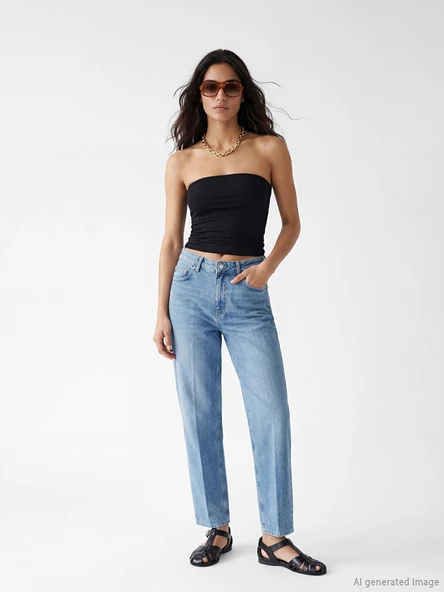 LCW Jeans İndigo Yüksek Bel Barrel Fit Kadın Jean Pantolon ürün görseli 1