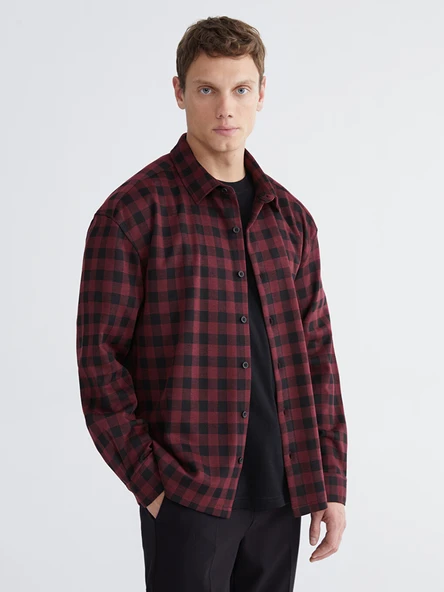 LCW Vision Bordo Regular Fit Uzun Kollu Ekose Erkek Gömlek ürün görseli 1