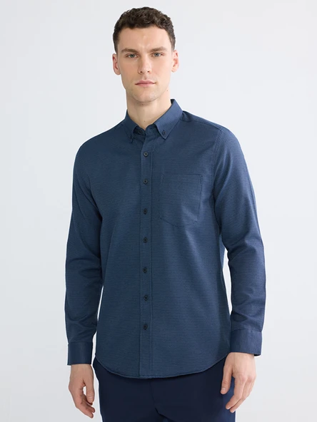 LCWAIKIKI Classic Lacivert Regular Fit Desenli Erkek Gömlek ürün görseli 1