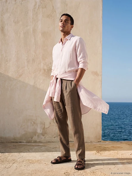 LCW Vision Kahverengi Regular Fit %100 Keten Erkek Pantolon ürün görseli 1