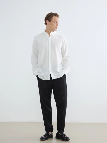 LCW Vision Beyaz Regular Fit Armürlü Erkek Basic Gömlek - Resim 2