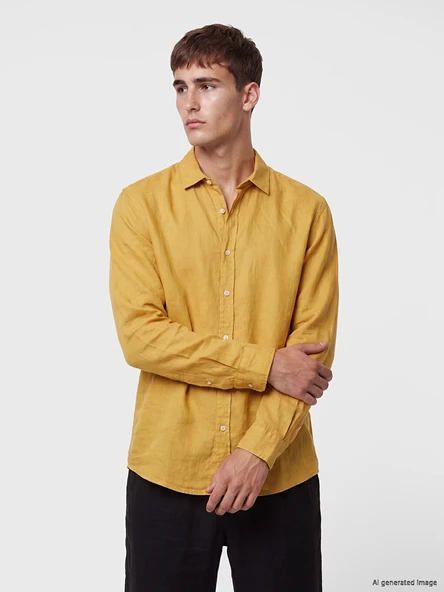 LCW Vision Sarı Regular Fit %100 Keten Erkek Gömlek ürün görseli 1