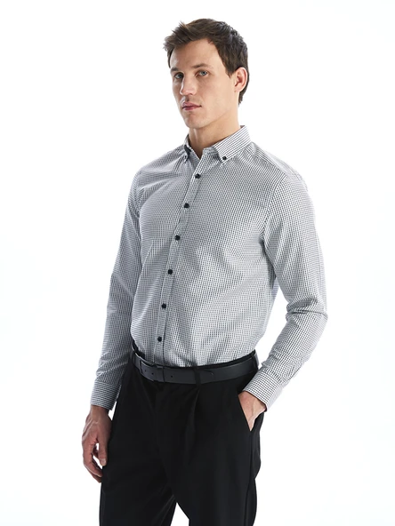LCW BUSINESS Siyah Regular Fit Uzun Kollu Ekose Gabardin Erkek Gömlek ürün görseli 1