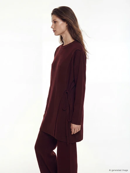 LCW Modest Bordo Bisiklet Yaka Kadın Triko Tunik ürün görseli 1