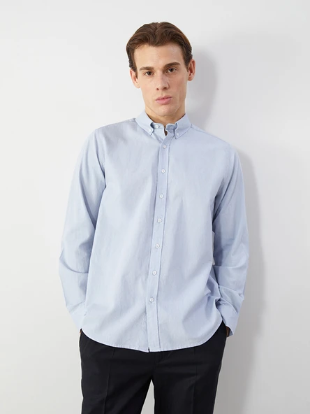 LCW Vision Mavi Slim Fit Uzun Kollu Oxford Erkek Gömlek ürün görseli 1