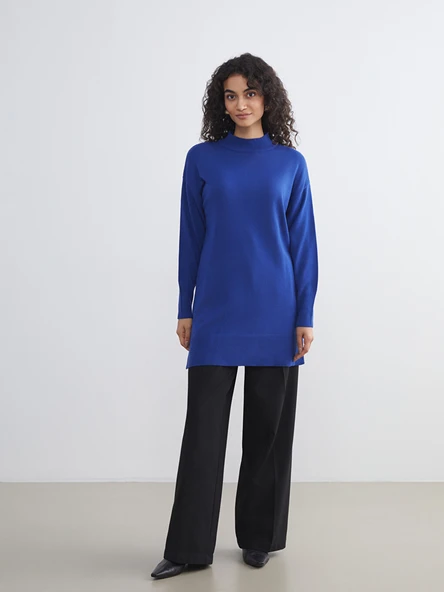 LCW Modest Mavi Dik Yaka Kadın Triko Tunik - Resim 3