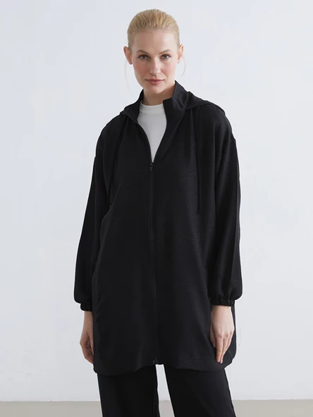 LC WAIKIKI Siyah Kapüşonlu Oversize Kadın Tunik ürün görseli 1